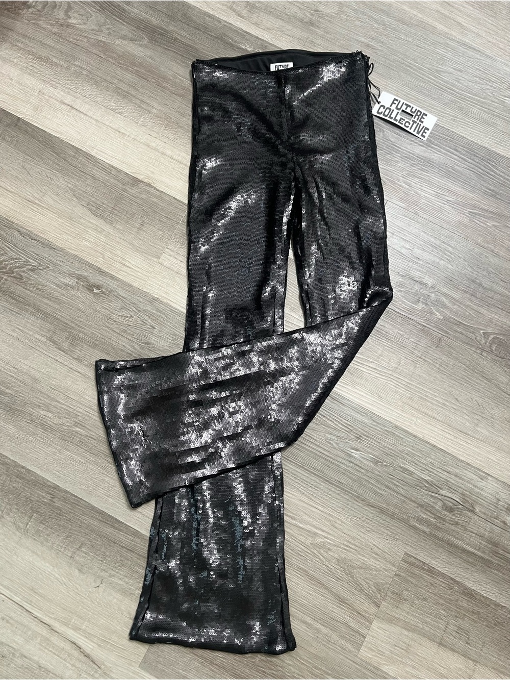 Future Collective Black Sequin Wide-Leg Pants